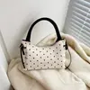 2026 Nova Bolsa de Mão Grande com Estampa de Bolinhas Feminina Cor Retro Bloco de Cores Laço Macia de Ombro Transversal