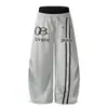 Calça Casual Wide Leg Solta com Estampa de Letras e Listras Três Listras, Design Único, Falsa Peça Dupla Color Block, Cintura Dupla Curvada para Homem
