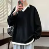 Marca de moda estilo americano, sudadera de dos piezas para hombre, nueva colección de otoño, jersey con bloques de color y cuello en V, corte holgado, talla grande, camiseta de manga larga para hombre