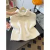 Chaleco Sencillo de Hilo con Solapa para Mujer Otoño/Invierno Chaleco Corto sin Mangas Estilo Suave de una Sola Fila Prenda Exterior para Superponer