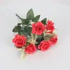 Ramo de rosas artificiales de 6 cabezas flor pequeña caja de flores decorativa estilo europeo arreglo floral decoración flor artificial boda flor de seda flor decorativa