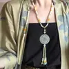 [Temporada de Flores] Colgante Redondo de Piedra Natural Rosa Yingluo Collar Largo para Mujer Estilo Antiguo Borla Nube Trasera Accesorios Hanfu