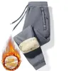 Pantalones casuales gruesos para hombre de cachemira cálida con forro polar, pantalones largos de invierno para hombre, pantalones deportivos con cremallera y bolsillos