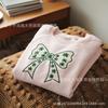 Blusa Rosa Redonda Bordada com Laço Delicado Simples Estação Independente Transfronteiriça Quente Moletom Personalizado para o Dia dos Namorados