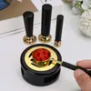Novo conjunto de ferramentas de acessório na cor madeira preta, conjunto completo de moldes para selos de cera, colher com cabo de madeira