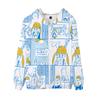 Serie Juvenil, ropa de lino de isla de piso, otoño e invierno, suéter holgado informal con estampado, capucha y cremallera, chaqueta deportiva con capucha