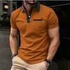 Sitio Independiente Ebay Moda Masculina Transfronteriza Europea y Americana Corte Ajustado Solapa Manga Corta Camiseta Estampada para Hombre con Bolsillo en el Pecho
