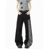Jeans retro de estilo callejero americano, color lavado en bloques, estampado de estrellas completas, pierna ancha, unisex, corte holgado, pantalones rectos versátiles