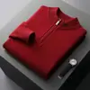 Suéter de Lana Pura Base de Color Sólido, Suéter Casual Cálido de Punto Medio con Cremallera para Hombre, Suéter de Cachemir, Cuello Alto Medio de Negocios