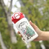 Taza Termo de Acero Inoxidable con Dibujos Animados de Alta Calidad Cuidadosamente Seleccionada, Taza de Doble Uso con Tapa Pop-Up Linda para Estudiantes, Taza Portátil para Exteriores con Popote