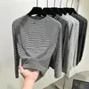 Nueva Camiseta Base de Manga Larga Rayada de Cuello Medio Alto, Cálida, Ajustada, para Capa Interior, para Mujer, Moderna, Versátil