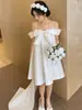 Vestido de Novia Ligero Satén Mikado Tirantes Finos Un Hombro Longitud Media Performance de Cumpleaños Elegante Vestido de Noche Chica Dulce Japonesa