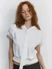Top con capucha de manga corta de diseño nicho estilo coreano Y2K con corbata sintética, camiseta interior casual retro Harajuku única, al por mayor