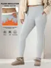 Leggings Plus Size Europeus e Americanos com Bolsos de Lã Branca Composta, Cintura Média-Alta, Forro de Lã, Espessados, Comprimento Cropped, Esportivo Casual