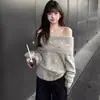 Suéter sexy ombro a ombro para mulheres, outono casual modelagem solta slim elegante puro-desejo manga longa top estilo ins