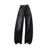 Jeans retro americanos de pierna ancha y corte curvo en negro y gris, de tiro alto, adelgazantes, alargadores, corte relajado, pantalones rectos hasta el suelo