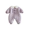 [Sin Devoluciones ni Cambios] Mameluco Floral para Bebé con Parches Izquierdo y Derecho, Acolchado Estilo Coreano de Invierno, Traje Súper Lindo para Gatear para Bebés