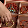 Colección de Pulseras Rojas del Sur de 4 mm Ágata Natural Nuevo Estilo Chinoiserie Pulsera Apilada para Mujer de Gama Alta Doble Círculo Regalo para Madre