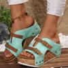Comercio Exterior Talla Grande Zapatillas de Plataforma Gruesa con Cuña 2025 Verano Nuevo Estilo Correa con Hebilla Fondo Ligero de Espuma Playa Punta Abierta Zapatos de Mujer