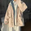 Jaqueta de Lã Masculina Estilo Hong Kong Bf Falsa de Duas Peças com Capuz Solta Corta-Vento Tendência Cool Casaco de Lã para Casais