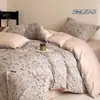 Juego de Sábanas de Algodón Puro, Cuatro Piezas, Jacquard Bordado de Alta Calidad, Adecuado para Todas las Estaciones, Funda de Edredón de 1.2m, Sábana Ajustable, Ropa de Cama, Azul