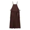 Moda Feminina Transfronteiriça Europeia e Americana Vestido Tomara que Caia Liso Colorido com Amarração, Estiloso e Único, Fofo com Detalhes de Bolso, Cor Marrom Escuro