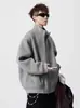 Chamarra sudadera de estilo americano desestructurada con doble cremallera y cuello alto para hombre, primavera y otoño, abrigo de lana desestructurado de peso pesado, cárdigan de corte holgado