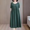 Camisola de Algodão e Seda para Mãe Feminina plus size Solta Vestido de Algodão Artificial para Meia-idade e Idosos Manga Curta Bolso Roupa de Casa