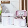 Bolsa Balde Portátil Grande Capacidade Arco-Íris Rombos Estojo de Maquiagem Caixa de Armazenamento para Presente de Casamento Portátil para Casa com Espelho