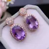 Aretes de Amatista Pura Natural para Mujer, Color Súper Fresco, Tamaño de Piedra Suelta 10*14 mm, Incrustados en Plata de Ley S925 de Alta Gama