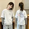Camiseta básica de algodón puro a rayas y patchwork de manga larga para otoño, nueva, para niñas, top casual y elegante estilo coreano