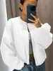 Chaqueta de Béisbol para Mujer de Otoño e Invierno Chaqueta Bomber Estilo Callejero Cuello Redondo Hombro Caído Manga de Linterna Cremallera Chaqueta Cardigan
