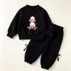 Conjunto de Moletom com Capuz e Calça Jogger Infantil Unissex Estilo Novo Primavera e Outono Desenho Animado Esquilo Cachorrinho Conjunto de Duas Peças Irmão e Irmã Roupa Infantil Casual