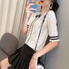 Camiseta Feminina de Cor Contrastante Roupa de Verão 2023 Novo Estilo Fino Estilo Ocidental Suéter Pulôver Feminino Atacado
