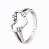 Anillo abierto retro con forma de corazón para mujer, anillo moderno personalizado de Plata Tailandesa Antigua para el dedo índice de niña