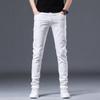 Jeans Masculino Branco Rasgado Outono de Hong Kong Marca Tendência Novo Casual Stretch Slim-Fit Skinny Calça Longa para Homens