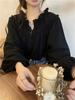 Top Femenino de Diseño de Nicho Retro Francés 2026 con Mangas Abullonadas, Elegante Camisa de Manga Larga con Volantes