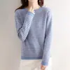 Tejido mixto transfronterizo 2026 otoño e invierno nuevo suéter corto de rayas sueltas para mujer con cuello redondo, top básico de punto