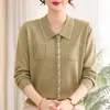 Camiseta de punto de otoño y primavera para mamá, holgada y elegante, para mujeres de mediana edad, suéter, camisa base con cuello para mujeres de mediana edad y mayores