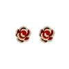 Pendientes de Flor de Camelia Roja Ancora Rojo Festivos Elegantes Pendientes de Gama Alta Pendientes de Estilo Fragante de Nicho Otoño e Invierno