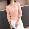 Nuevo Suéter de Punto de Manga Larga con Cuello en V Ajustado Estilo Coreano Color Sólido para Mujer, Top Adelgazante Camisa Base, Otoño e Invierno 2026