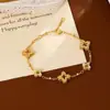 Pulsera de Diamante de Hielo Triturado Brillante Dorado de Vietnam de Cinco Flores y Trébol de Cuatro Hojas para Mujer Pulsera de Diamante Fritillaria Piedra Tianhe Trébol de Cuatro Hojas
