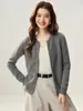 2025 Novo Cardigã Slim de Tricô de Caxemira com Zíper Feminino Gola Redonda Temperamento Manga Raglan Elegante Manga Longa Roupa Exterior