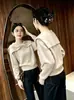 Suéter tejido con diseño de lazo y solapa grande, estilo nuevo elegante, suéter de moda, holgado, para otoño e invierno, prenda exterior, top de capa base, para mujer
