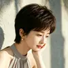 Peluca de pelo corto para mujer, adecuada para madres de mediana edad y mayores, cobertura completa de la cabeza, peluca de pelo liso natural de verano