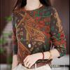 Dropshipping 2025 Otoño Nuevo Cuello Redondo Elegante Manga Larga Estampado Vintage Versátil Elegante Manga Larga Camiseta Base