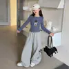 Blusas femininas para primavera e outono de 2026, novo estilo, camisas casuais para usar por baixo para crianças maiores, conjuntos estilo coreano com calças casuais
