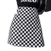 Falda a cuadros de tablero de ajedrez 2024 Falda para cubrir el vientre para mujer Verano talla grande Chic Sabor Hong Kong Cintura alta Adelgazante Falda línea A