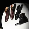 Botines de mujer de piel de vacuno de plena flor, nuevo estilo otoño/invierno, punta cuadrada, cremallera lateral, tacón medio grueso, botas de ajuste ceñido, botines de tobillo para mujer, talla 40