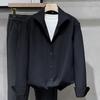 Nova camisa masculina de lapela com listras piquet, solta, com babados, bonita, de manga comprida, para primavera e verão, camisa masculina leve e casual com caimento, casaco fino